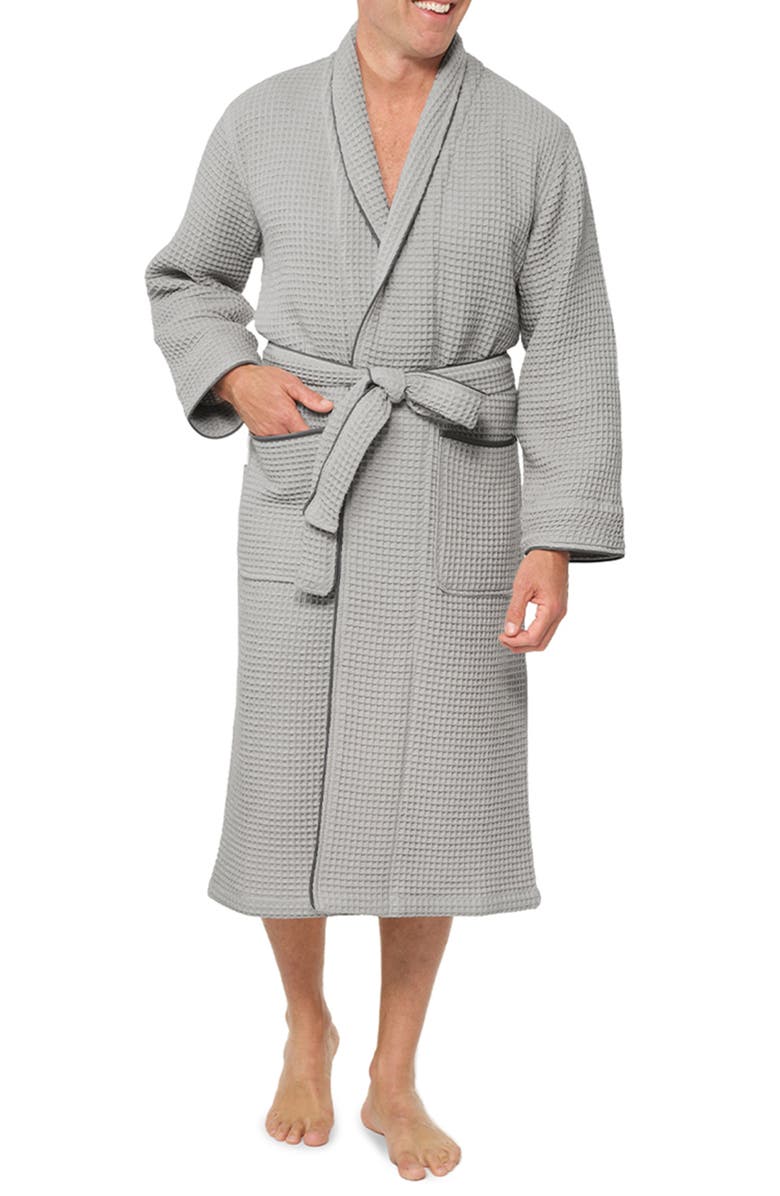 Boll & Branch Organic Cotton Waffle Robe, Main, color, Pewter/ Stone
