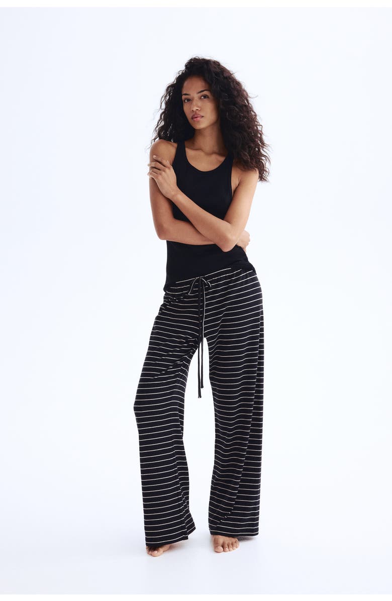 H&M Cotton-blend Trousers, Alternate, color, Black/Striped