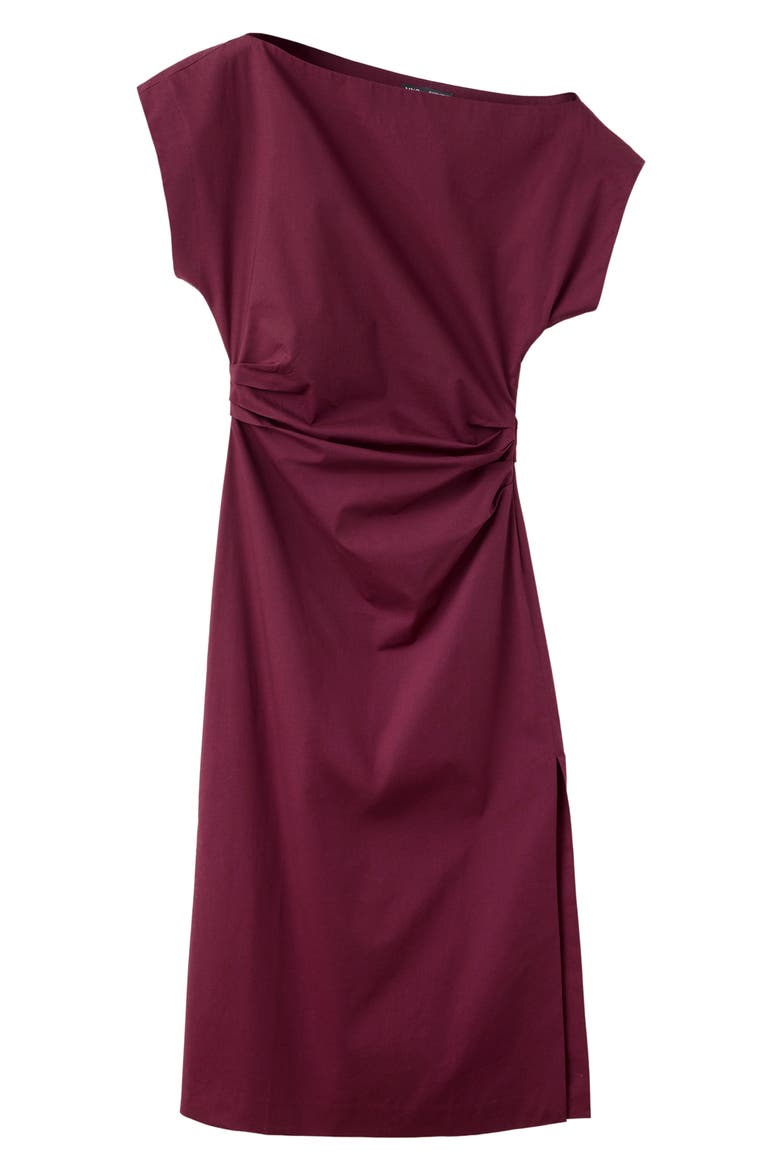 Pleated One-Shoulder Midi Dress, Main, color, BURGUNDY