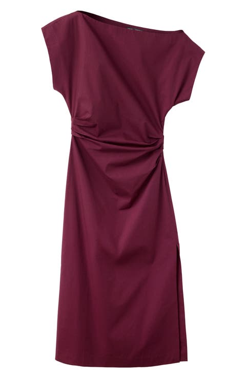 Pleated One-Shoulder Midi Dress