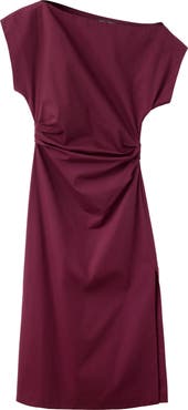 MANGO Pleated One-Shoulder Midi Dress