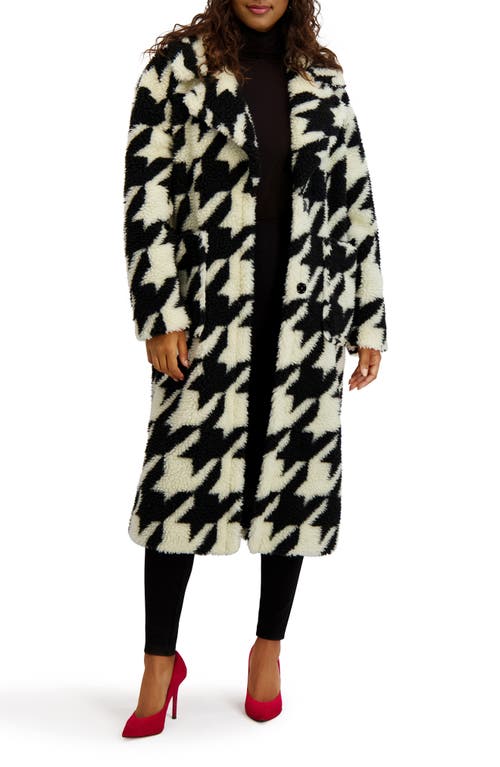 Kensie Houndstooth Faux Shearling Coat In Multi
