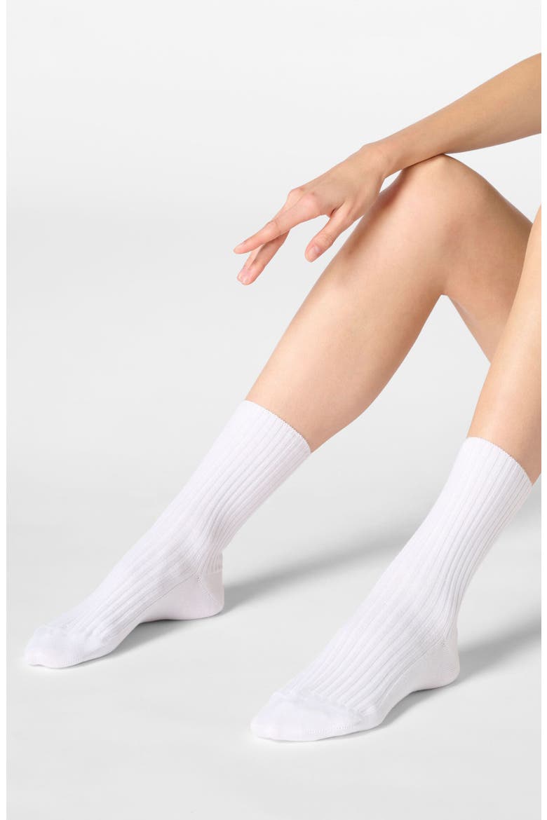 Cotton Blend Rib Crew Socks, Alternate, color, WHITE
