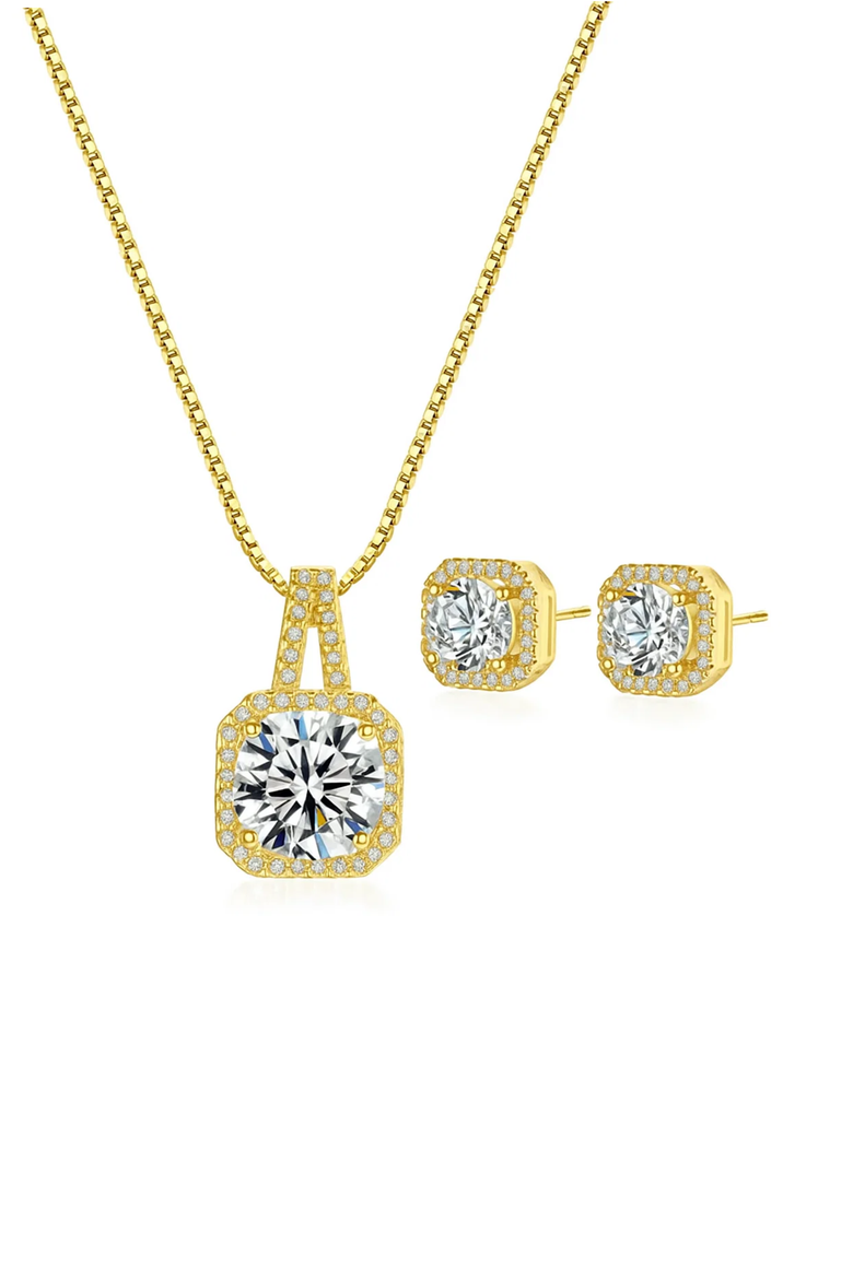 Ariana Gold Halo Necklace and Stud Earring Set, Alternate, color, Gold