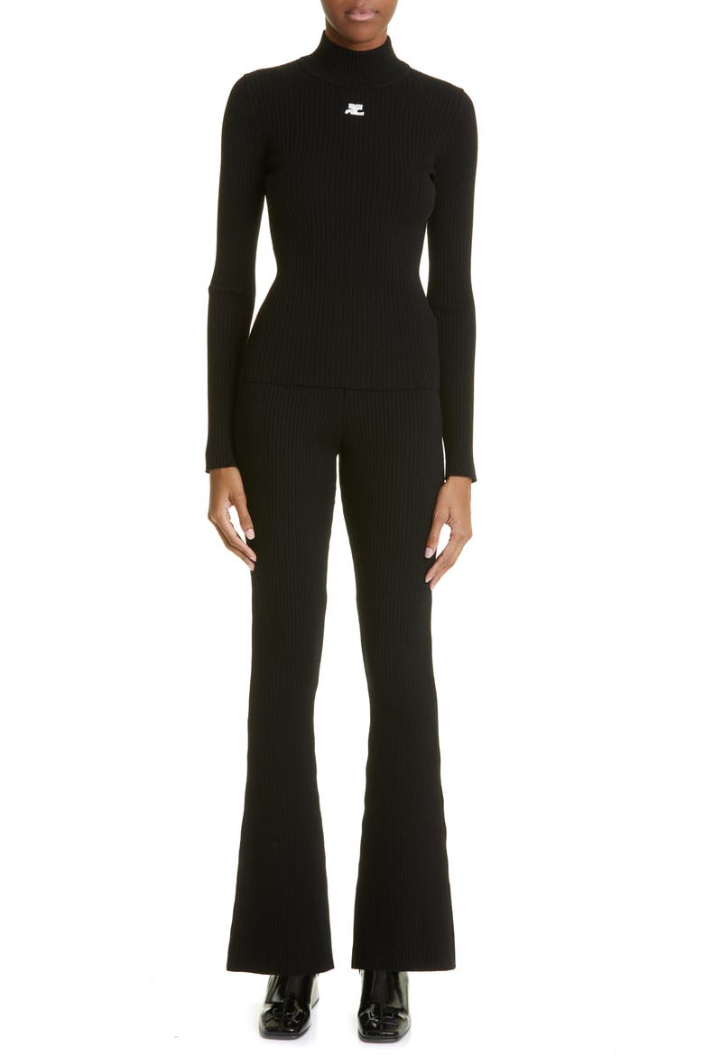 Rib Knit Flare Pants, Alternate, color, BLACK