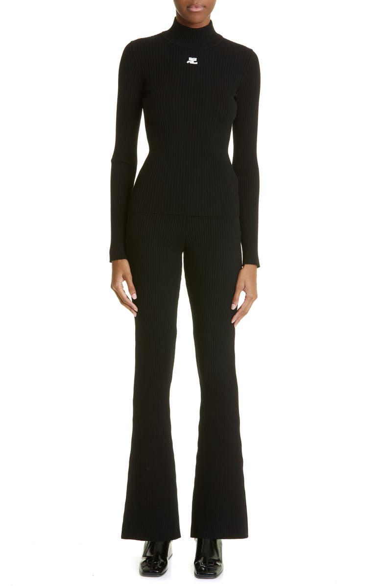 Courrèges Mock Neck Rib Sweater, Alternate, color, Black