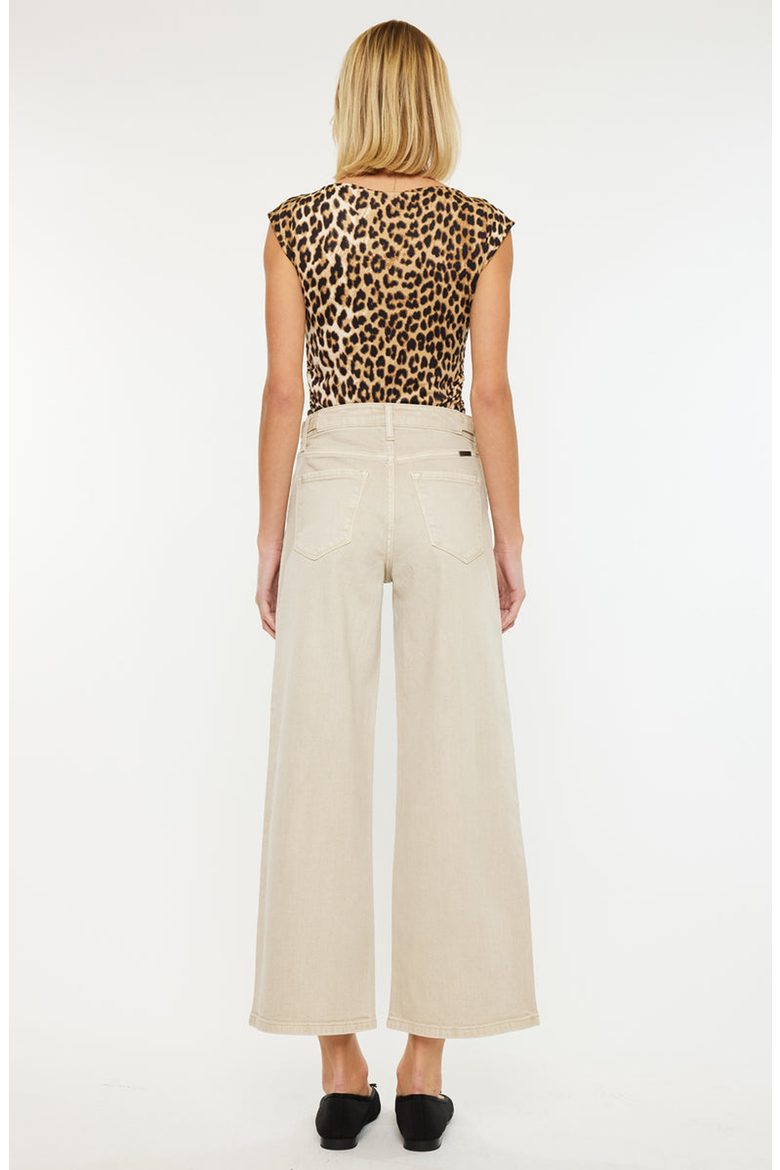 Calla Ultra High Rise Cropped Wide Leg Jeans, Alternate, color, Taupe
