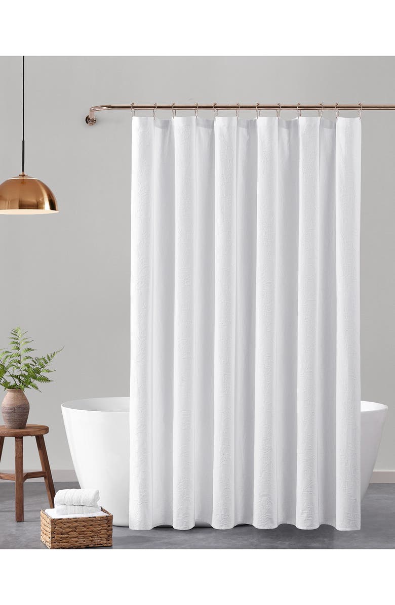 ARTISAN 34 Floral Jacquard Cotton Shower Curtain, Alternate, color, White