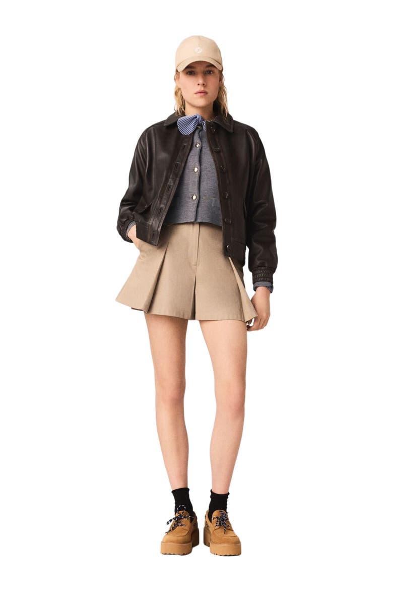 Cropped leather jacket, Alternate, color, Brown