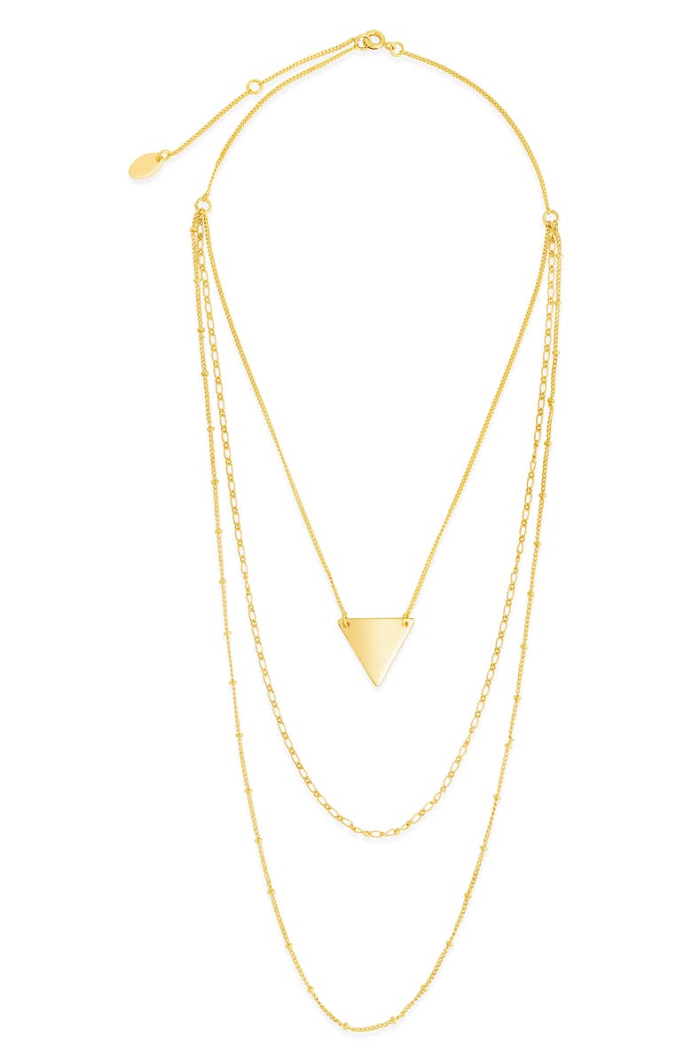 Sterling Forever Triple Chain Layered Triangle Necklace, Main, color, Gold
