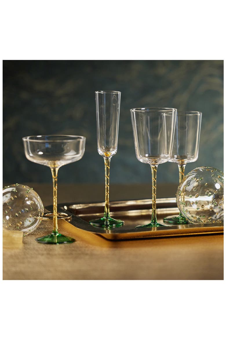 Sachi Set of 4 White Wine Glasses, Alternate, color, GREEN/ AMBER