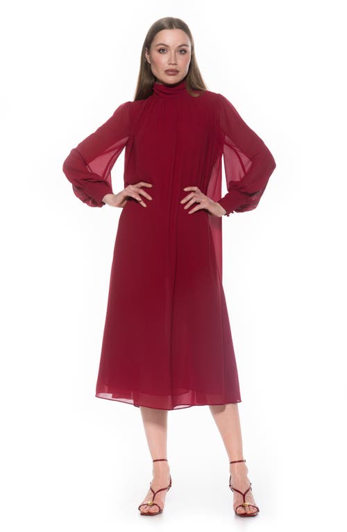 Alexia Admor Kehlani Long Sleeve Chiffon Midi Dress In Burgundy