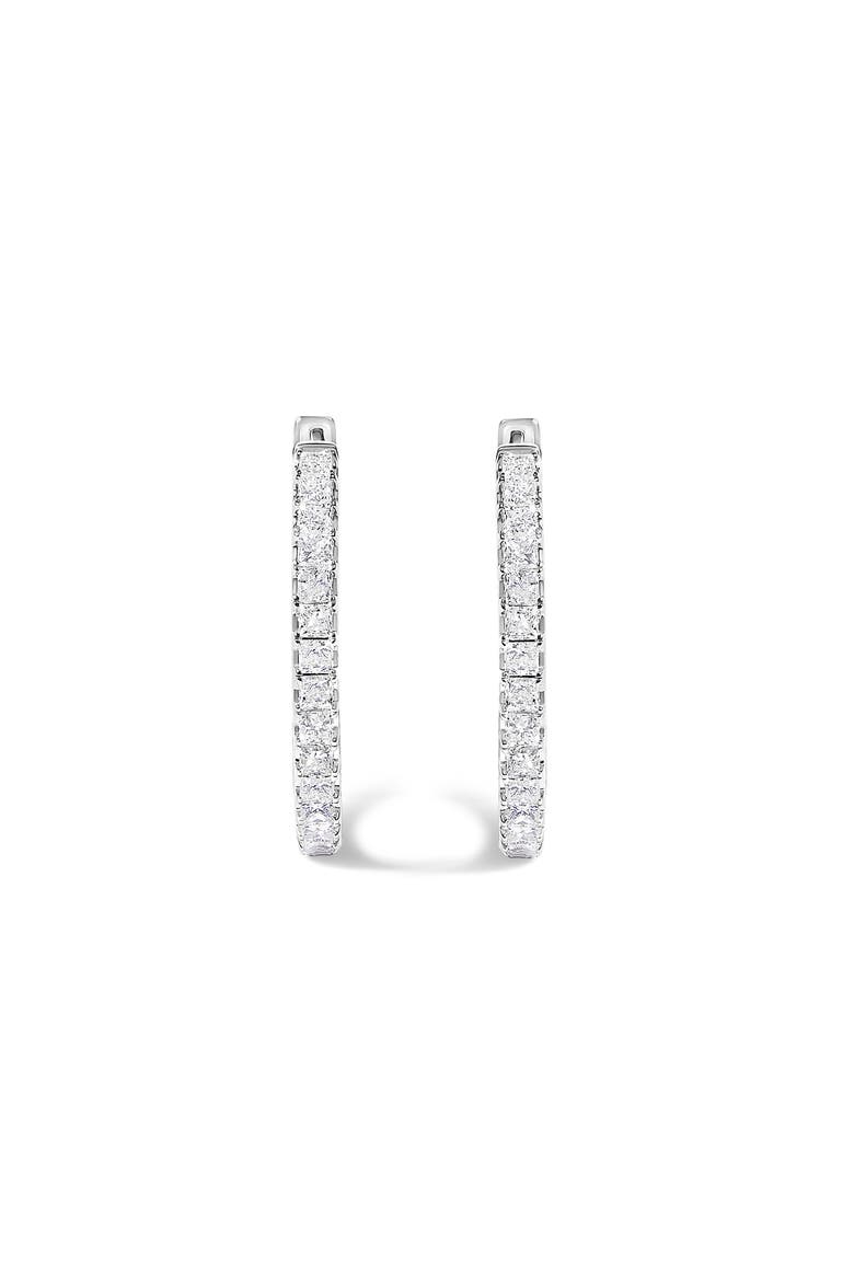 14K White Gold 3.00 Cttw Princess Diamond Inside Out Hoop Earrings, Alternate, color, White Gold