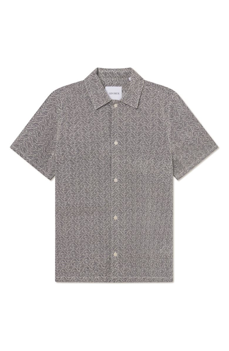 Les Deux Hector Paisley Short Sleeve Cotton Button-Up Shirt, Alternate, color, Grey