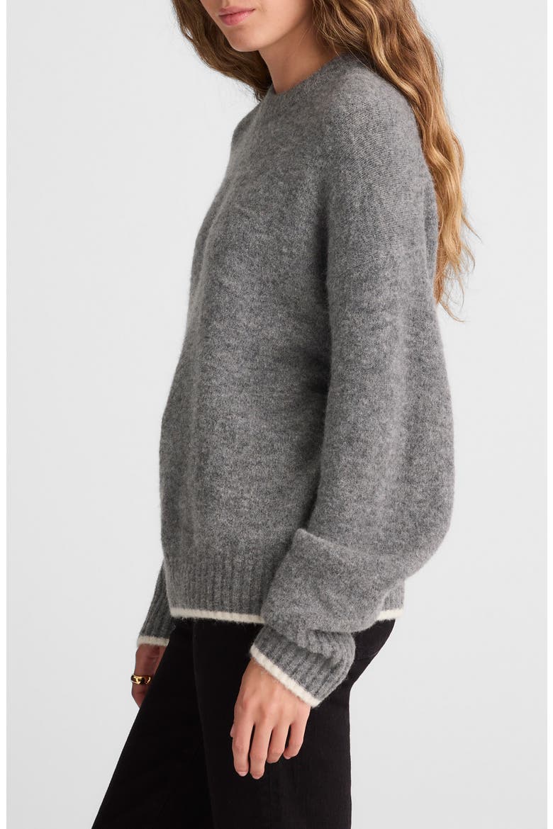 Drop Shoulder Crewneck Sweater, Alternate, color, GREY AND IVORY TIPPING