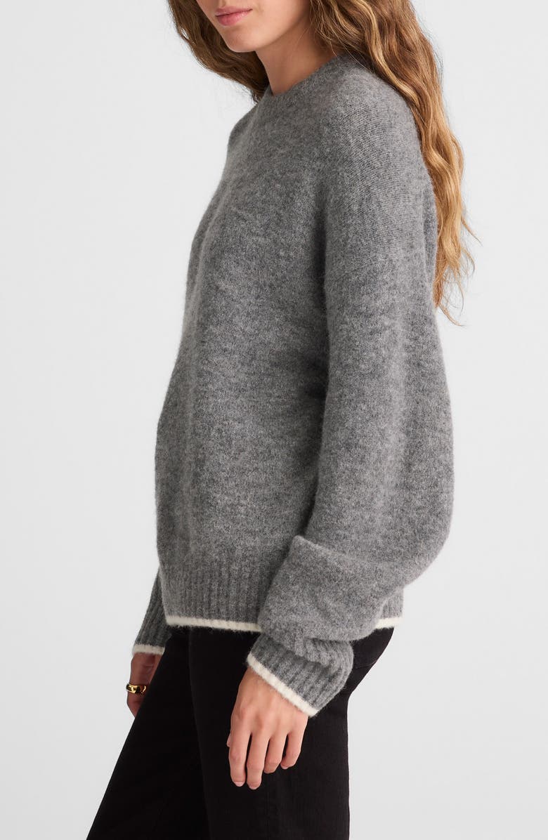 Madewell Drop Shoulder Crewneck Sweater, Alternate, color, Grey And Ivory Tipping