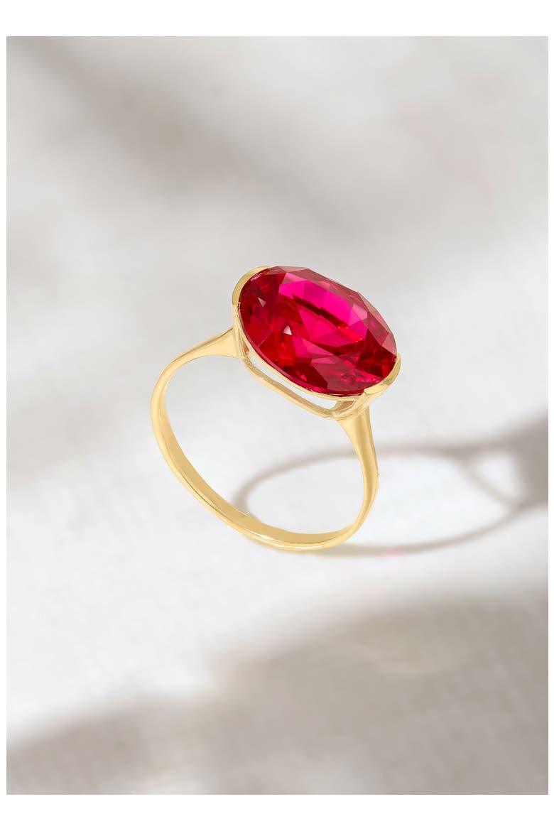 Oval Semiprecious Stone Solitaire Ring, Alternate, color, PINK