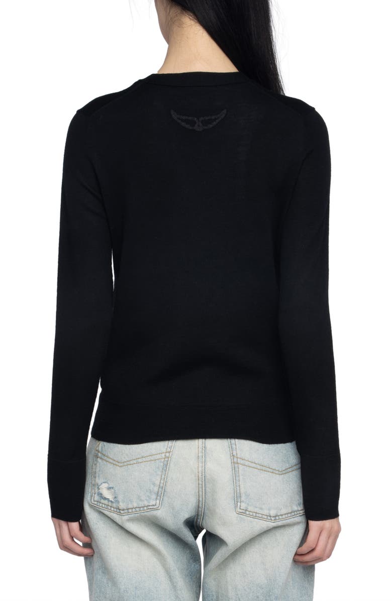 Zadig & Voltaire Jemma Crystal Button Merino Wool Cardigan, Alternate, color, Black