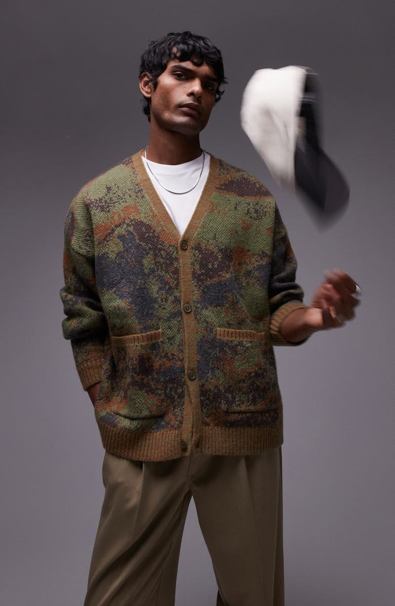 Topman Abstract Pattern Oversize Cardigan, Alternate, color,