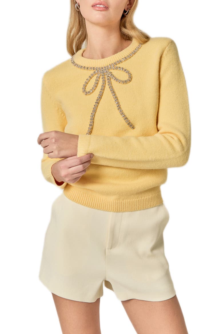 Rhinestone Bow Sweater, Alternate, color, BUTTER YELLOW