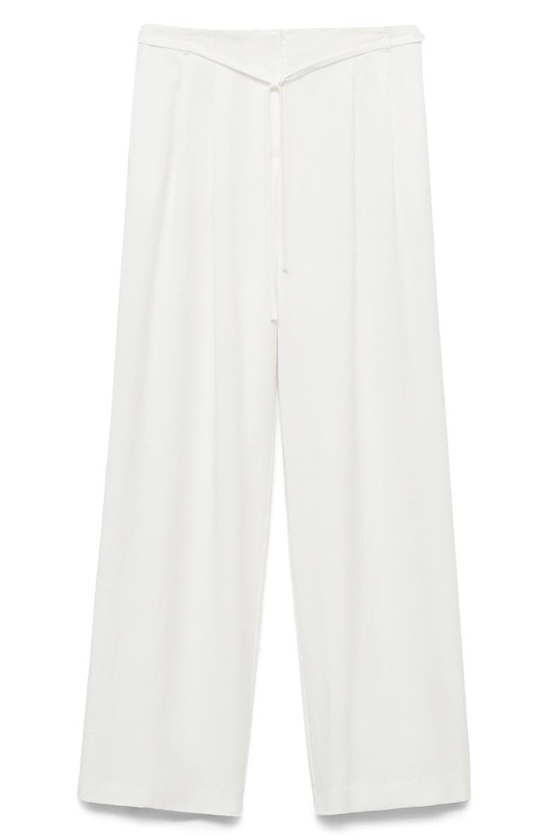 MANGO Tie Belt Wide Leg Pants, Alternate, color, White