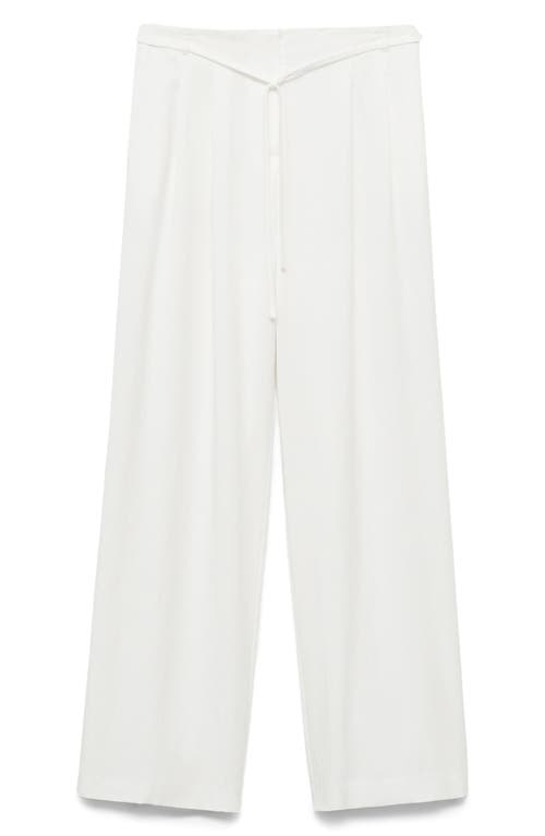 Mango Tie Belt Wide Leg Pants In White
