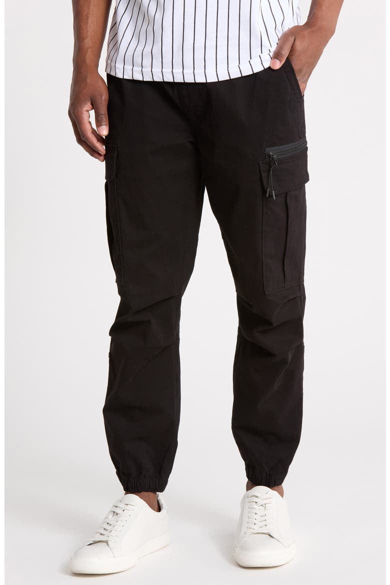 Stretch Cotton Cargo Joggers, Main, color, BLACK