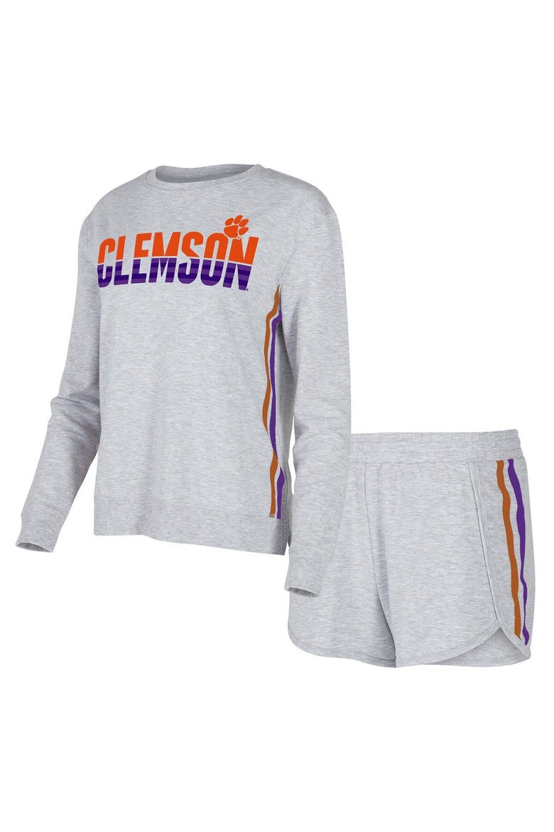 Women's Concepts Sport Gray Clemson Tigers Cedar Tri-Blend Long Sleeve T-Shirt & Shorts Sleep Set, Main, color, Gray