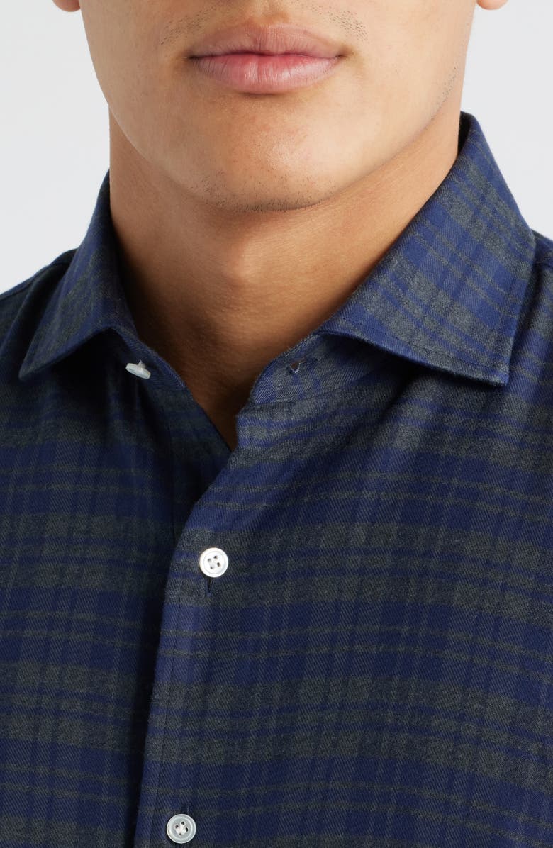 Peter Millar Crown Crafted Trentino Italian Flannel Button-Up Shirt, Alternate, color, Navy