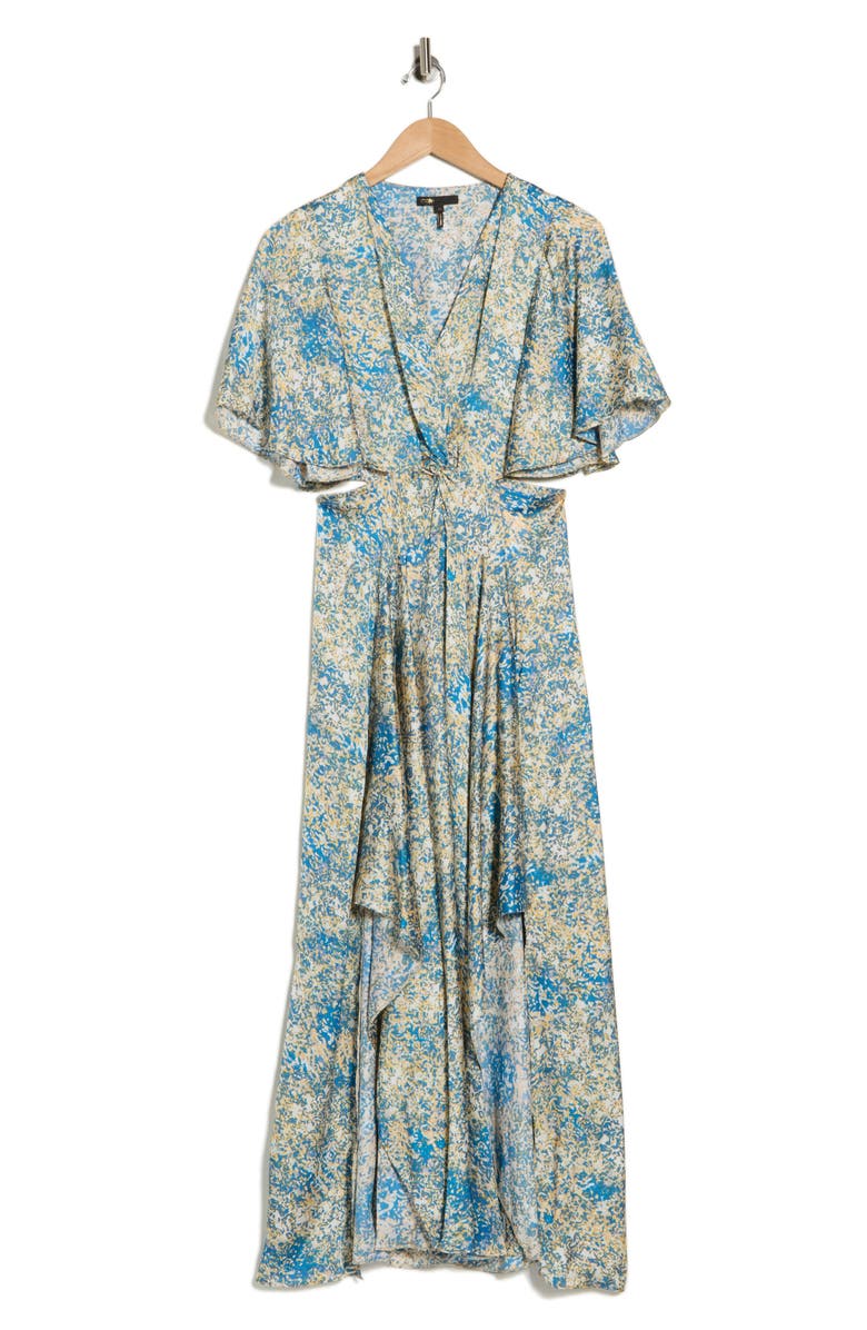 maje Reniliche Cutout Maxi Dress, Main, color, Imprime Abstrait Bleu
