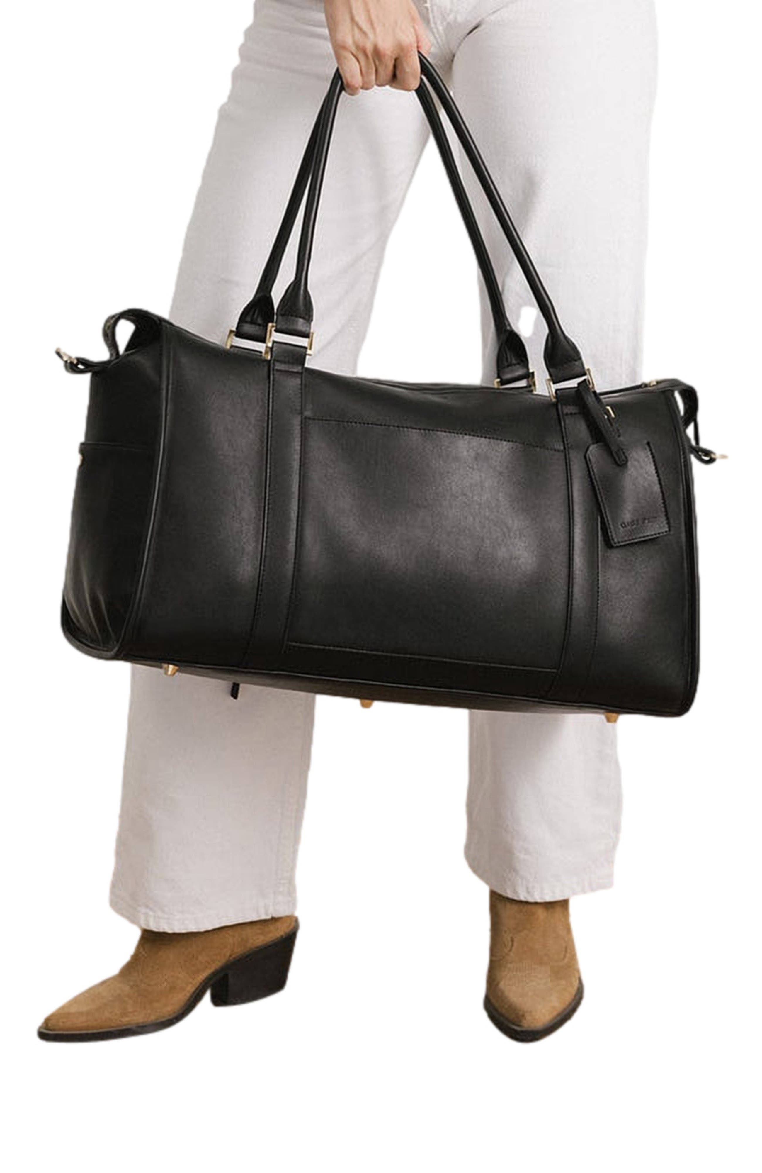 Gigi Pip Atlas Vegan Leather Weekender Bag, Alternate, color, Black