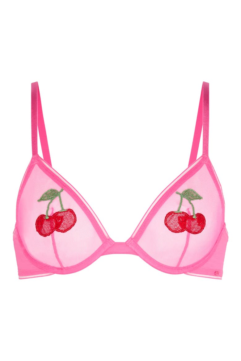 Cherry Nouveau Mesh Unlined Bra, Alternate, color, PINK RASCAL