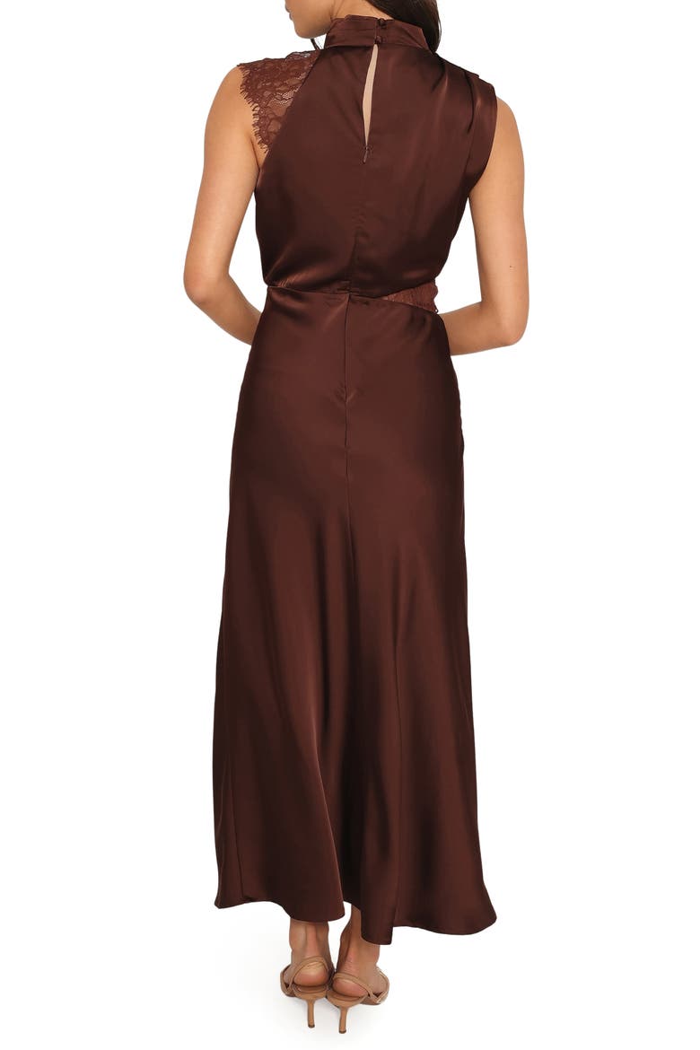 Anabelle Mock Neck Satin Maxi Dress, Alternate, color, CHOCOLATE BROWN