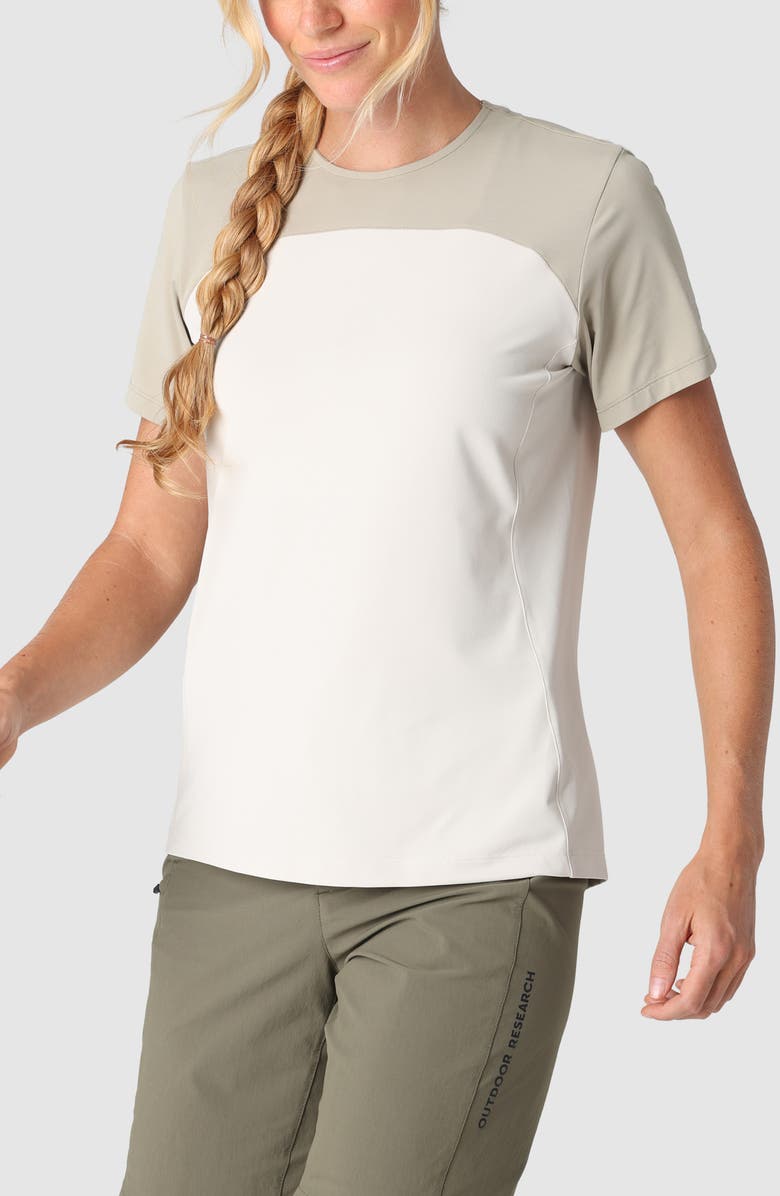 Outdoor Research Freewheel MTB Short Sleeve Jersey T-Shirt, Alternate, color, Pro Khaki/ Oyster