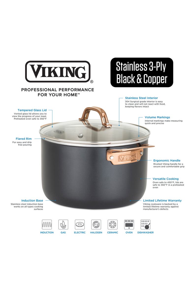 10-Piece 3-Ply Cookware Set, Alternate, color, BLACK