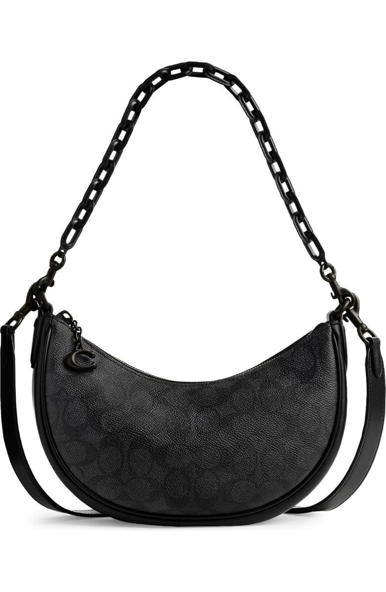 COACH Black Collection Signature Coated Canvas & Leather Shoulder Bag, Main, color,
