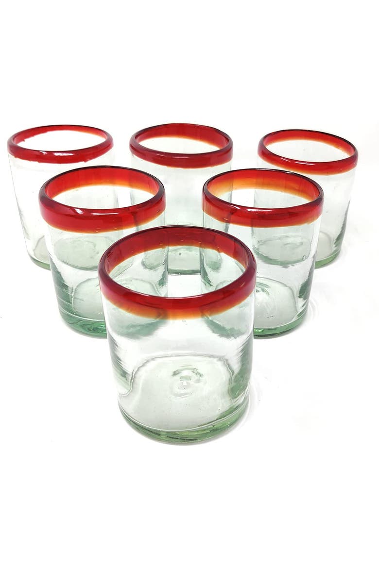 Rim Tumbler Glasses - Set of 6, Main, color, Red Rim