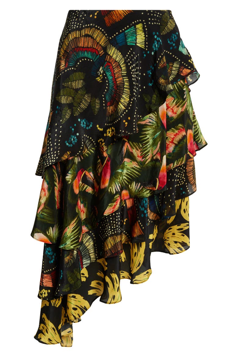 Mix Print Tiered Midi Skirt, Alternate, color, BLACK MULTI