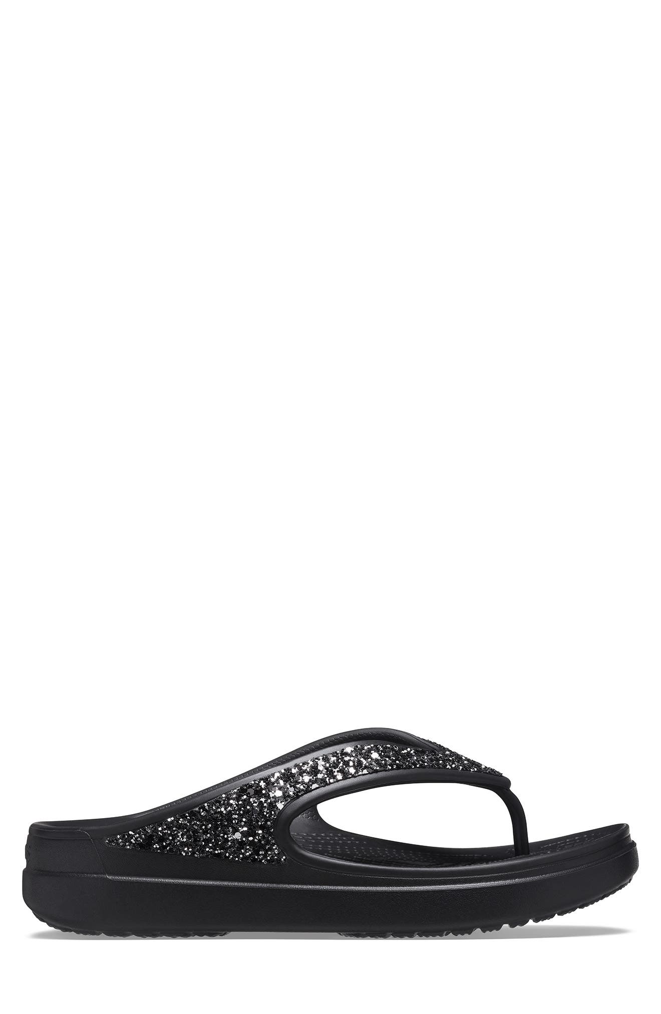 CROCS Sloane Glitter Platform Flip-Flop Sandal, Alternate, color, Black/ Black
