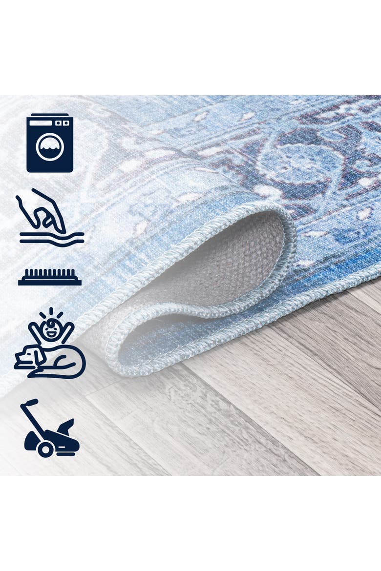 Maris Ornate Medallion Machine-Washable Round Area Rug, Alternate, color, Blue/Navy
