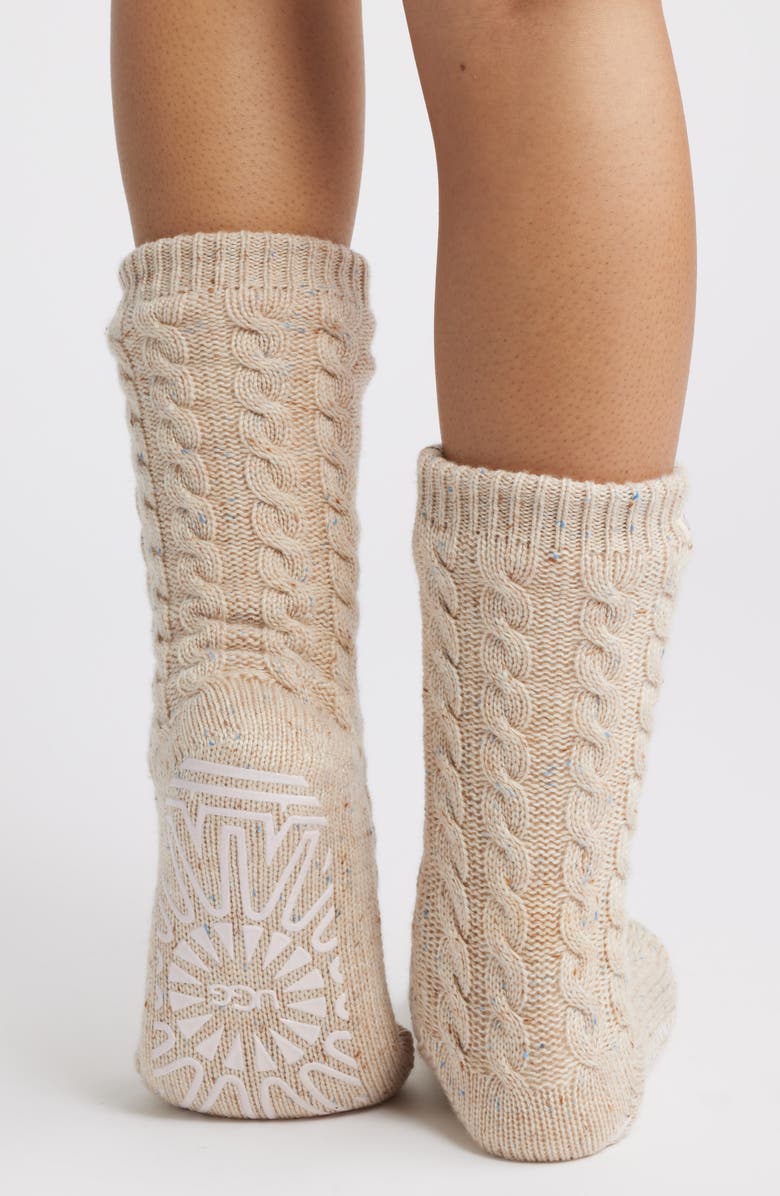 UGG<sup>®</sup> Elowyn Fleece Lined Cable Gripper Crew Socks, Alternate, color, Cream Confetti