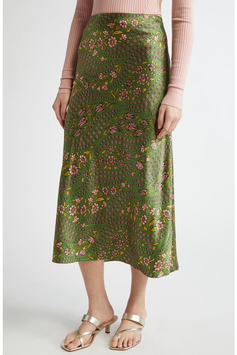 Clover Floral Silk Blend Skirt, Main, color, LEMONGRASS MULTI