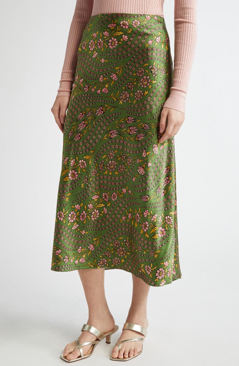 Veronica Beard Clover Floral Silk Blend Skirt, Main, color, Lemongrass Multi