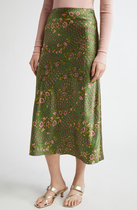 Clover Floral Silk Blend Skirt