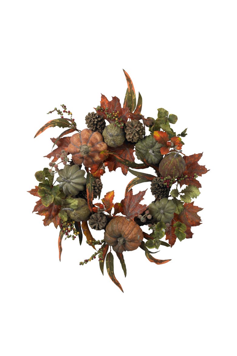 24-in Pumpkin & Gourd Wreath, Main, color, Green/Orange