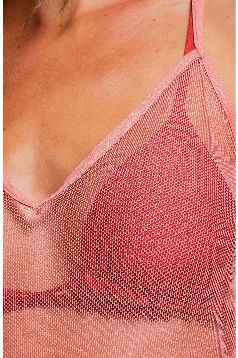 Metallic Sheer Halter Cover-Up Maxi Dress, Alternate, color, SUGAR POPPY