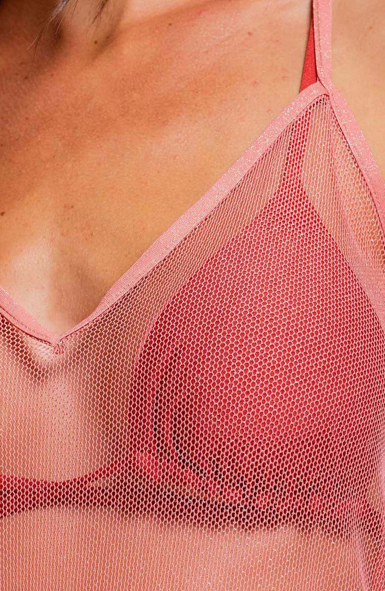 Cosita Linda Metallic Sheer Halter Cover-Up Maxi Dress, Alternate, color, 