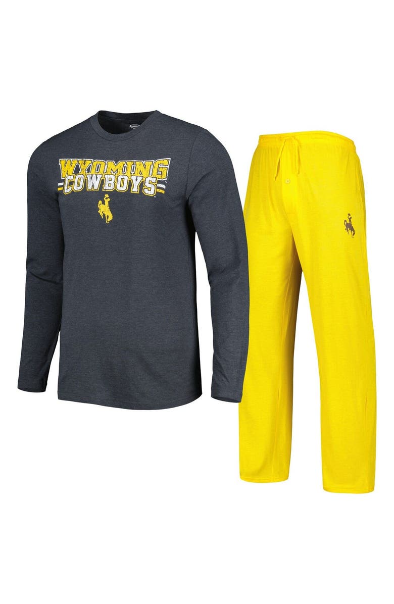CONCEPTS SPORT Men's Concepts Sport Gold/Charcoal Wyoming Cowboys Meter Long Sleeve T-Shirt & Pants Sleep Set, Main, color, Gold