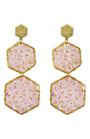 Panacea Crystal Hexagonal Drop Earrings In Pink
