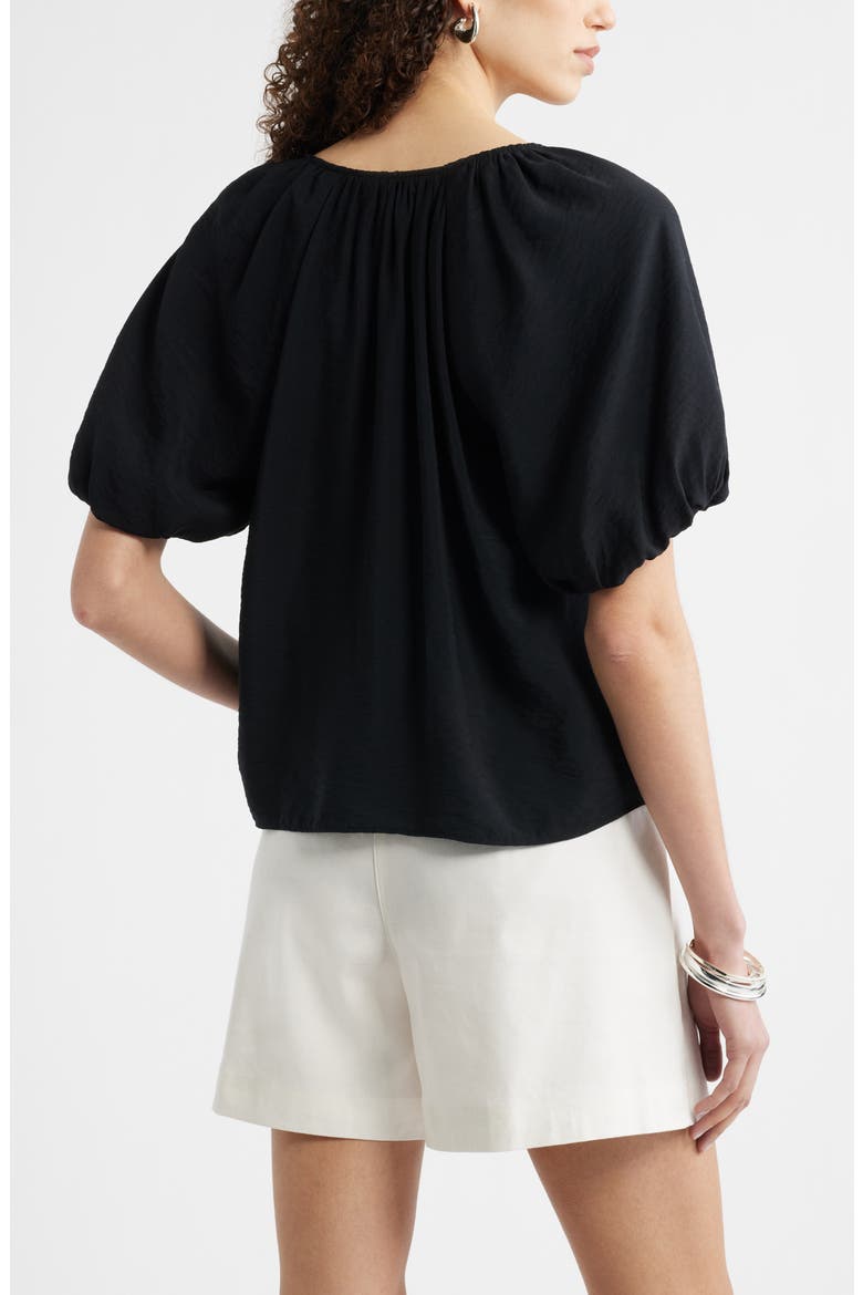 Puff Sleeve V-Neck Shirt, Alternate, color, BLACK